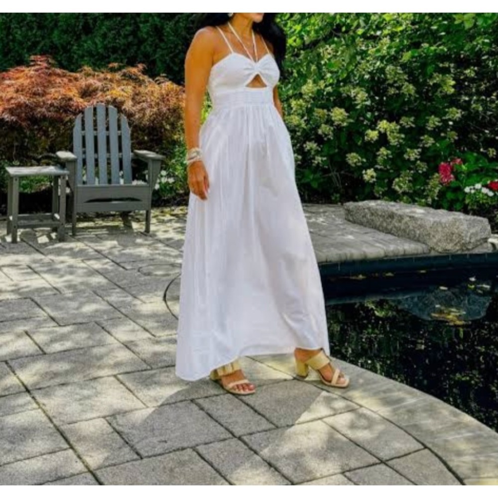 Universal Thread Women's Smocked Cut-Out Maxi Dress Casual Sundress White L A3